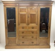 Edwardian walnut and ash triple combination wardrobe