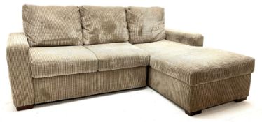 Three seat corner sofa bed upholstered in jumbo cord fabric