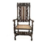Victorian style heavily carved and pierced oak armchair