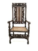 Victorian style heavily carved and pierced oak armchair