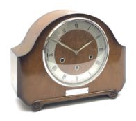 Early to mid 20th century Art Deco style walnut mantel clock by 'Smiths'