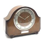 Early to mid 20th century Art Deco style walnut mantel clock by 'Smiths'