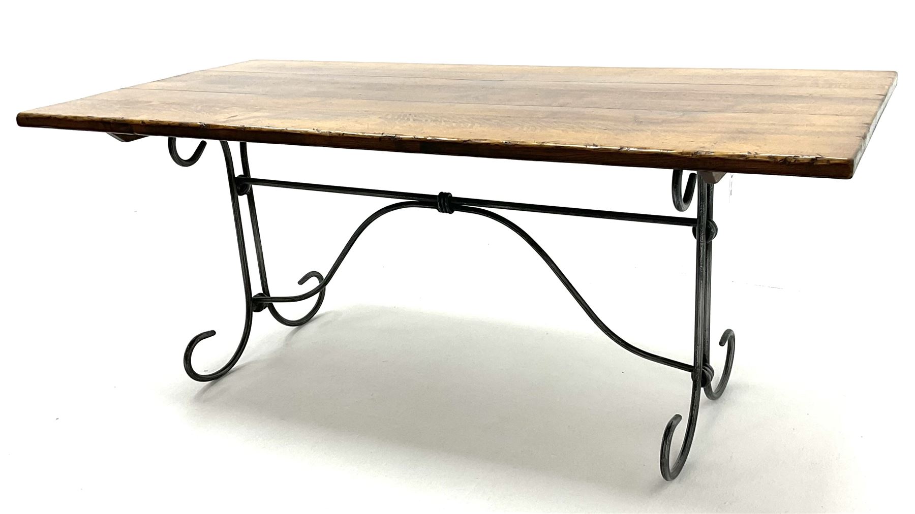 Contemporary oak and wrought metal table - Image 3 of 4