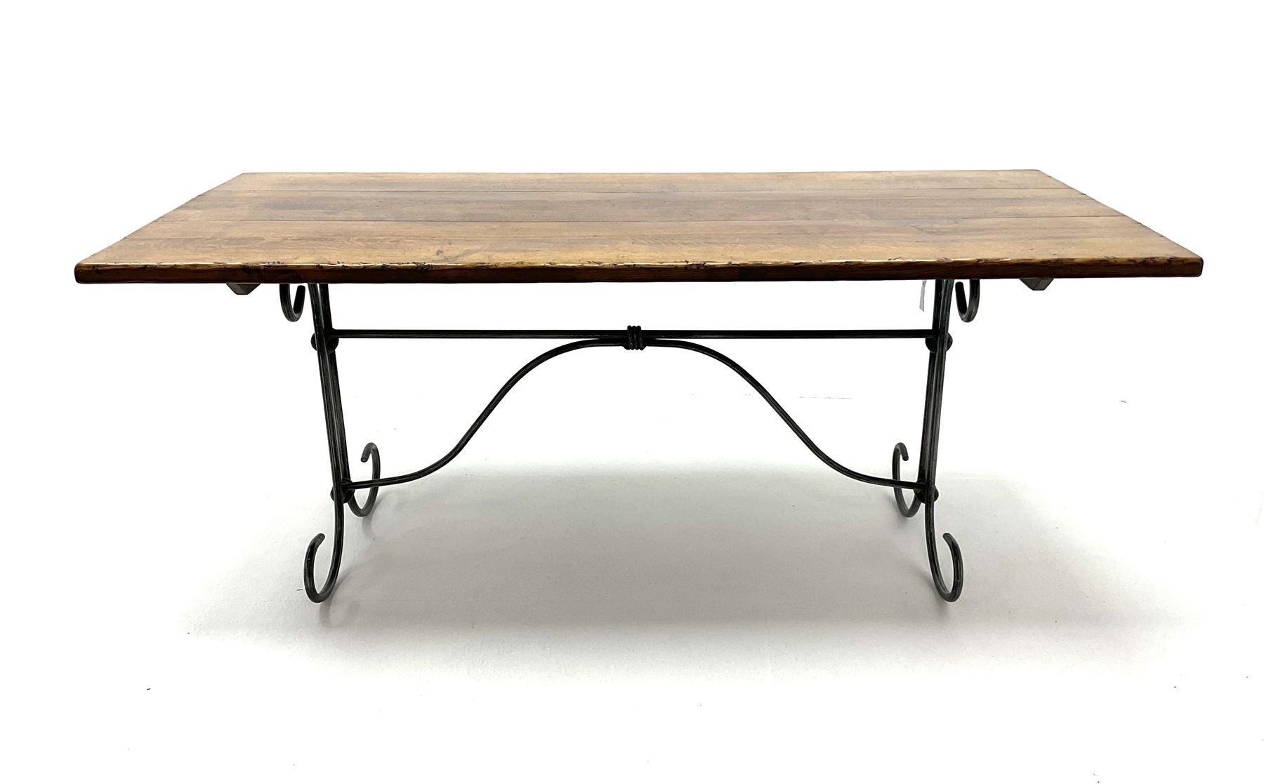 Contemporary oak and wrought metal table