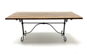 Contemporary oak and wrought metal table