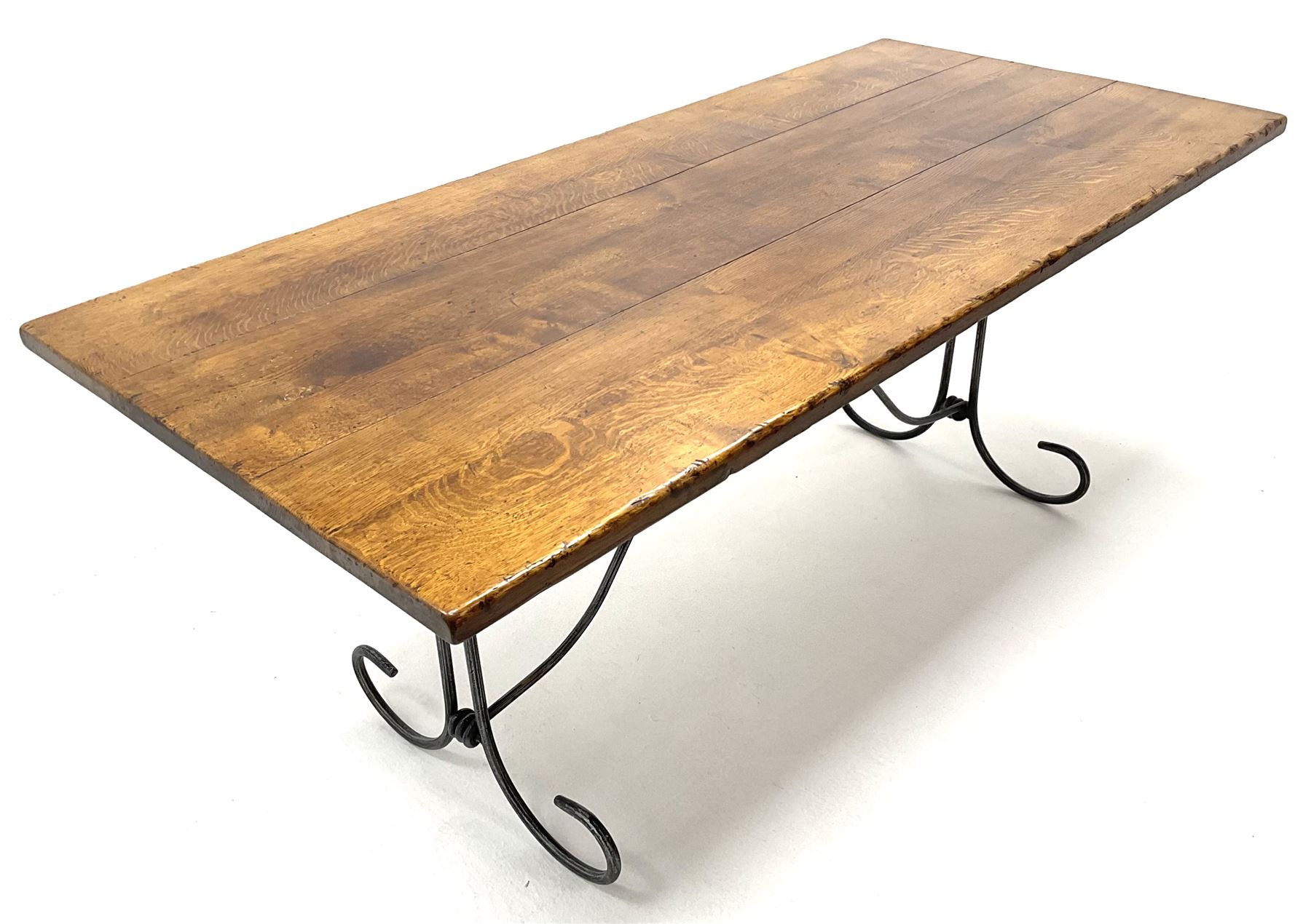 Contemporary oak and wrought metal table - Image 2 of 4