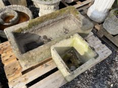 19th century rectangular stone trough and a square planter