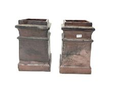 Pair of small salt glazed square tapering chimney pots