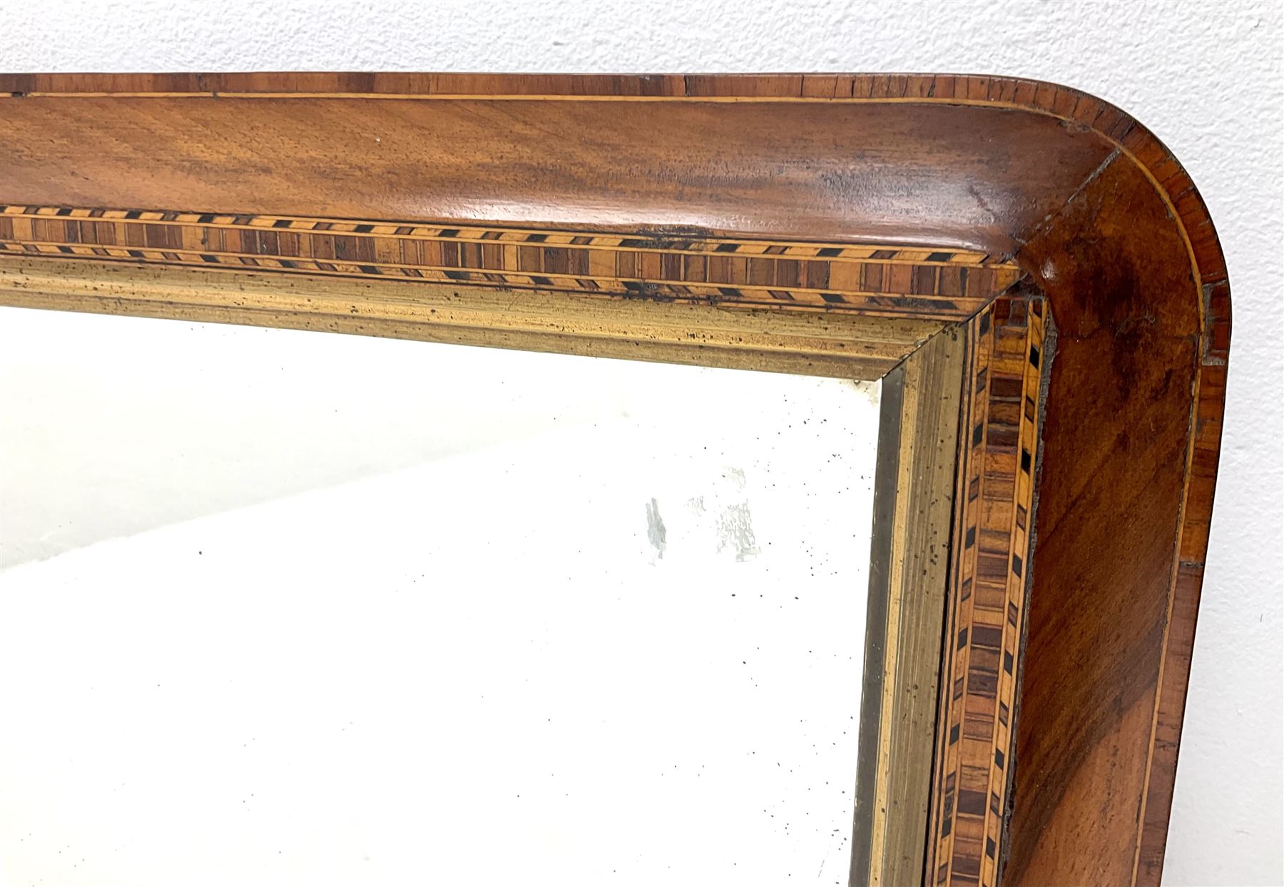 19th century cross banded and inlaid Tunbridgeware overmantle mirror - Image 2 of 2
