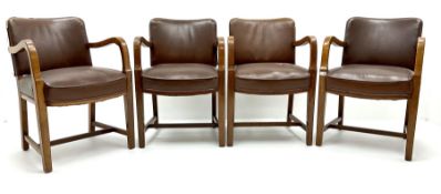 Set four mid century oak framed boardroom chairs