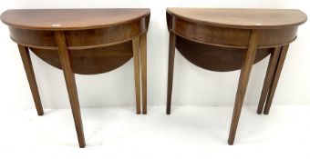 Pair 20th century mahogany demi-lune drop leaf tables