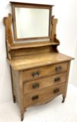 Art Nouveau oak three drawer dressing chest
