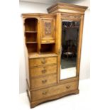 Late Victorian inlaid and cross banded ash and elm combination wardrobe