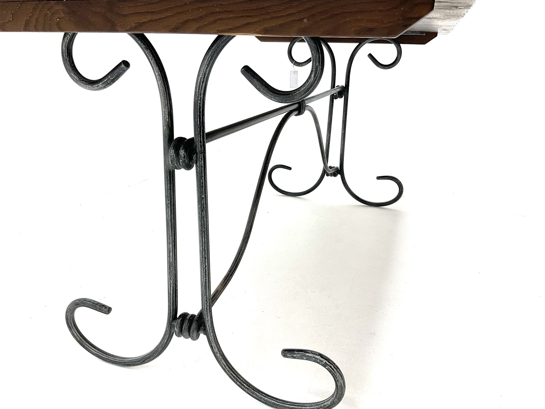 Contemporary oak and wrought metal table - Image 4 of 4