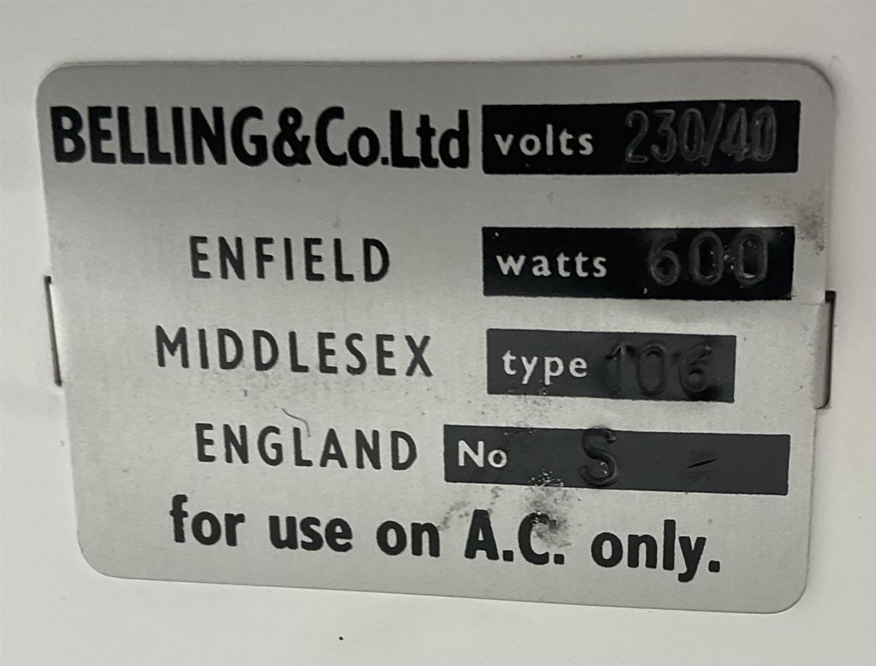 Belling & Co Ltd 106 vintage heating cabinet - Image 3 of 3