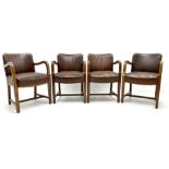 Set four mid century oak framed boardroom chairs