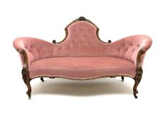 Victorian walnut serpentine framed settee