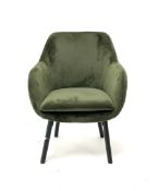 Olive green upholstered tub chair