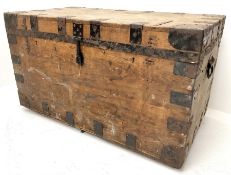 Early 20th century pine travelling chest single hinged lid