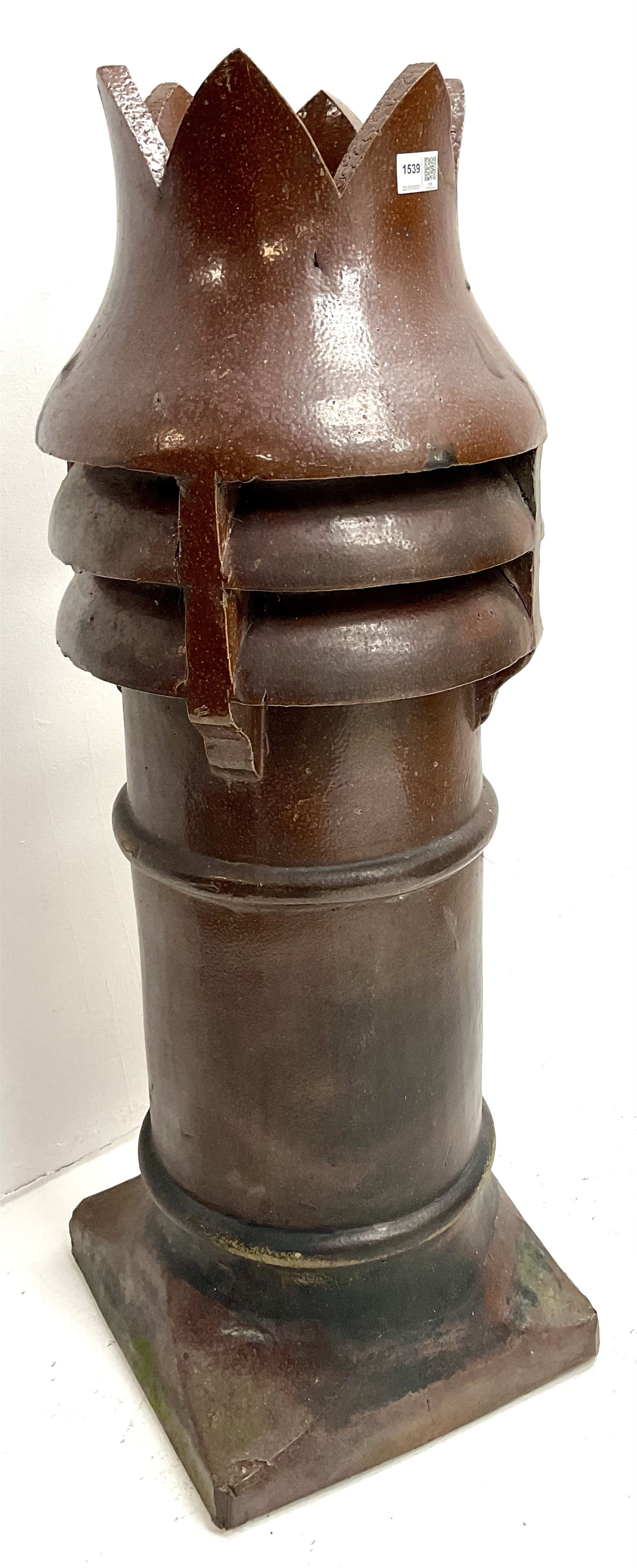 Salt glazed crown top chimney pot with side louvres