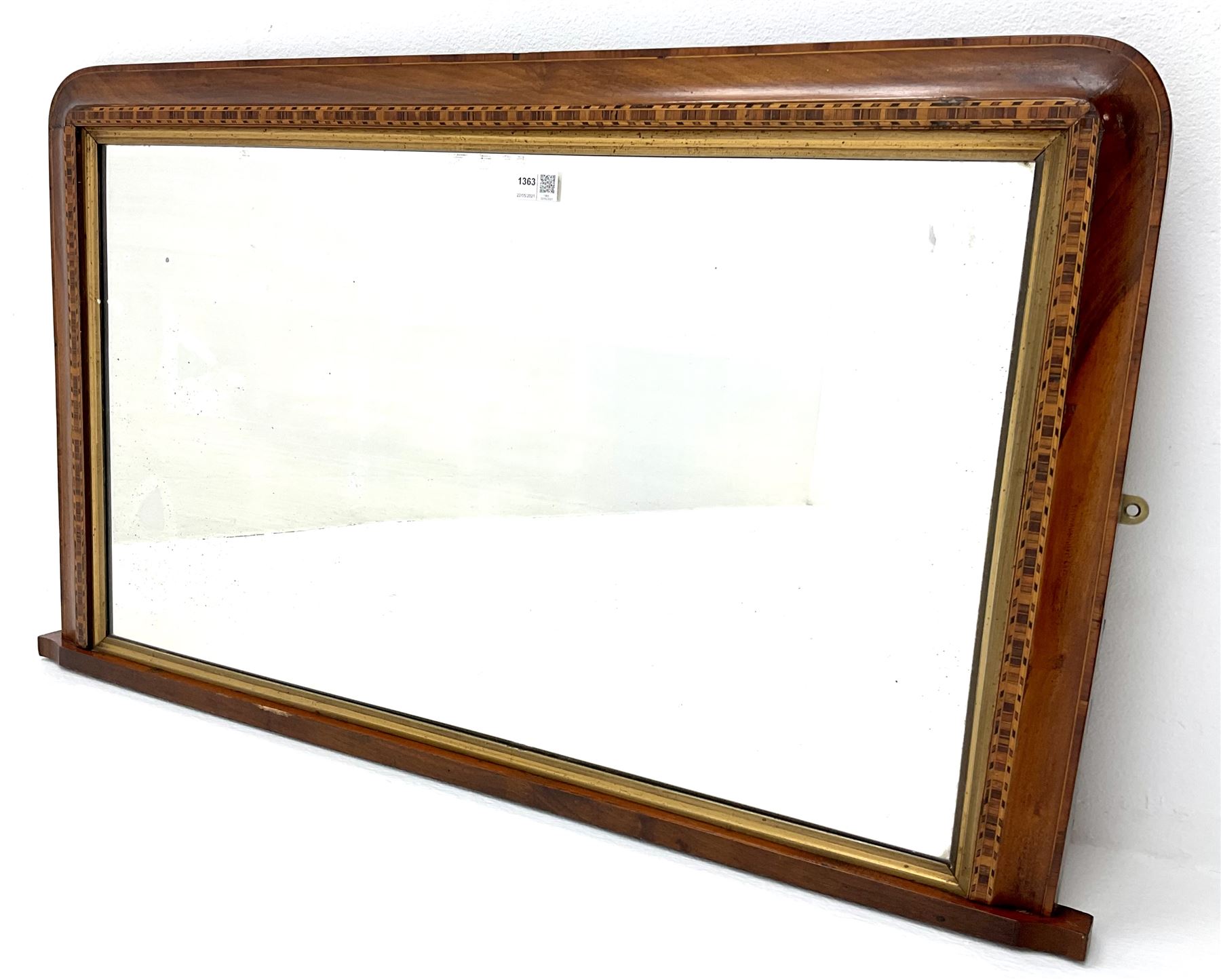 19th century cross banded and inlaid Tunbridgeware overmantle mirror