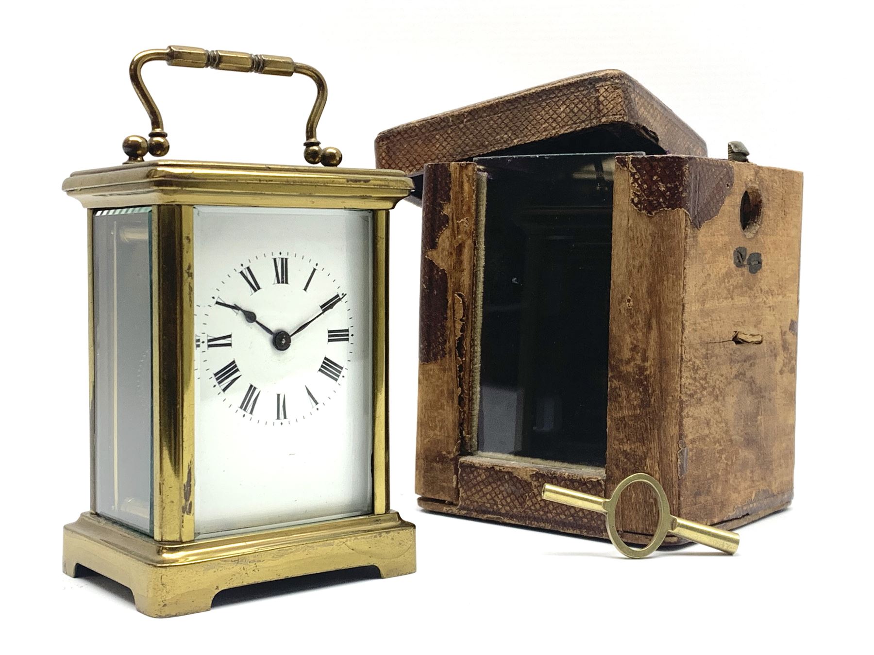 Early 20th century brass carriage clock time piece