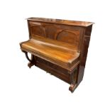 Early 20th century mahogany cast iron overstrung upright piano by Wilhelm Menzel Berlin