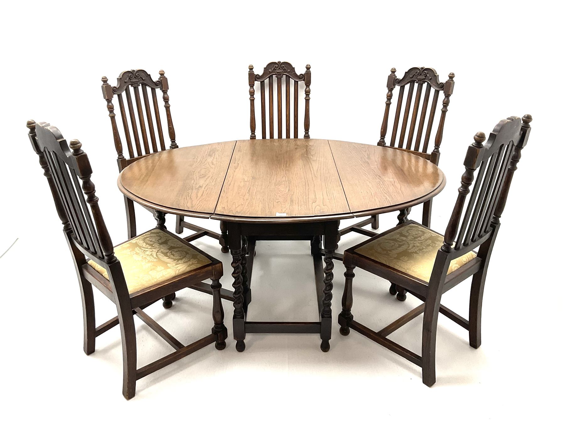 Early 20th century oak barley twist oval drop leaf dining table (H150cm