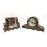 Early to mid 20th century Art Deco style walnut mantel clock and a mid 20th century oak cased mantel