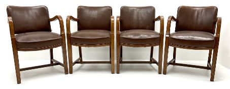 Set four mid century oak framed boardroom chairs