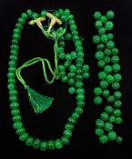 Large single strand earth mined emerald bead necklace