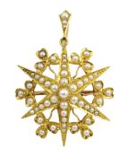 Edwardian 18ct gold split seed pearl star pendant