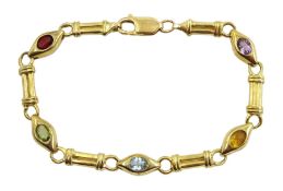 9ct gold multi-gem link bracelet