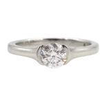 Platinum single stone round brilliant cut diamond, half bezel set ring, hallmarked, diamond 0.51 car