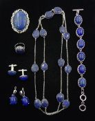 Collection of Lapis lazuli jewellery including faceted bead necklace