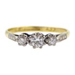 Gold three stone old cut diamond ring