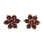 Pair of 9ct gold garnet flower stud earrings