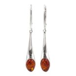 Pair of silver amber pendant earrings