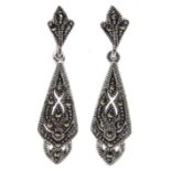 Pair of silver marcasite pendant earrings