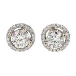 Pair of 18ct white gold round brilliant cut diamond halo stud earrings