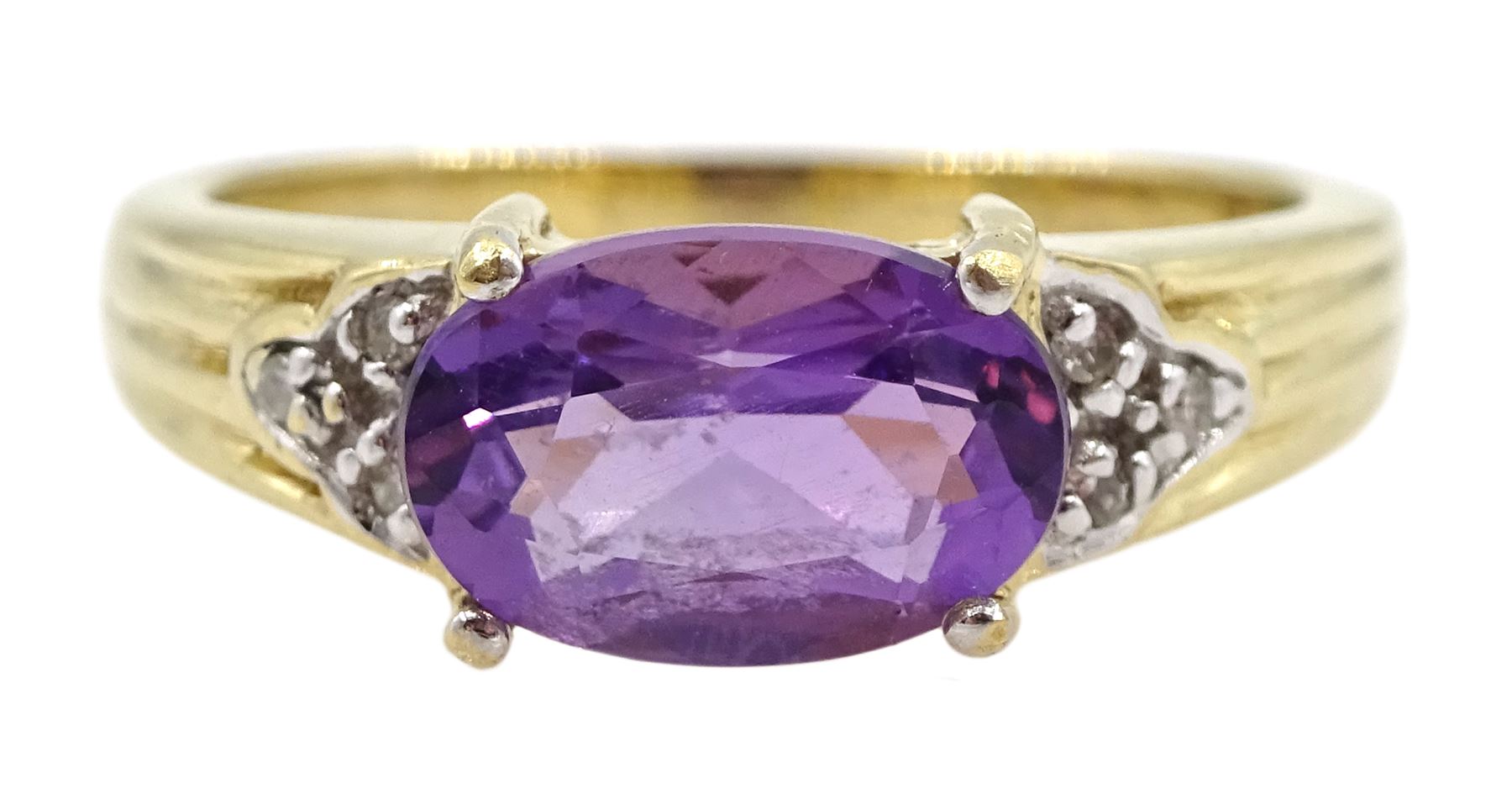 9ct gold oval amethyst and diamond ring