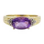 9ct gold oval amethyst and diamond ring