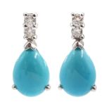 Pair of 18ct white gold turquoise and diamond pendant stud earrings