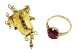 9ct gold lantern stone set pendant and a gilt garnet ring