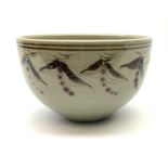 Chris Ashton studio pottery bowl with foliate boarder