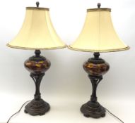 Two large bronzed composite table lamps