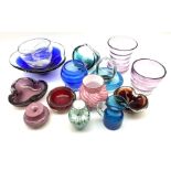A group of coloured glassware comprising mostly Art Glass examples