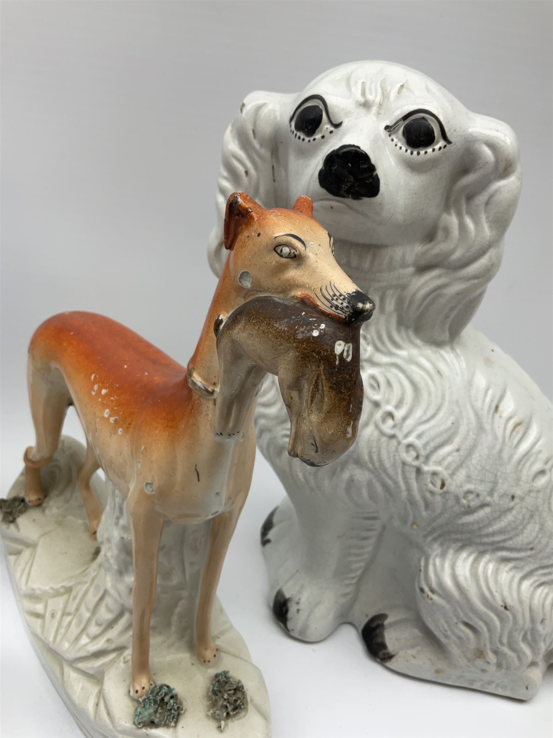 A pair of Victorian Staffordshire white glazed spaniels - Image 8 of 9