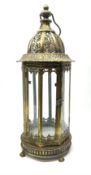 Bronze finish classical eight sided glass lantern with carrying handle