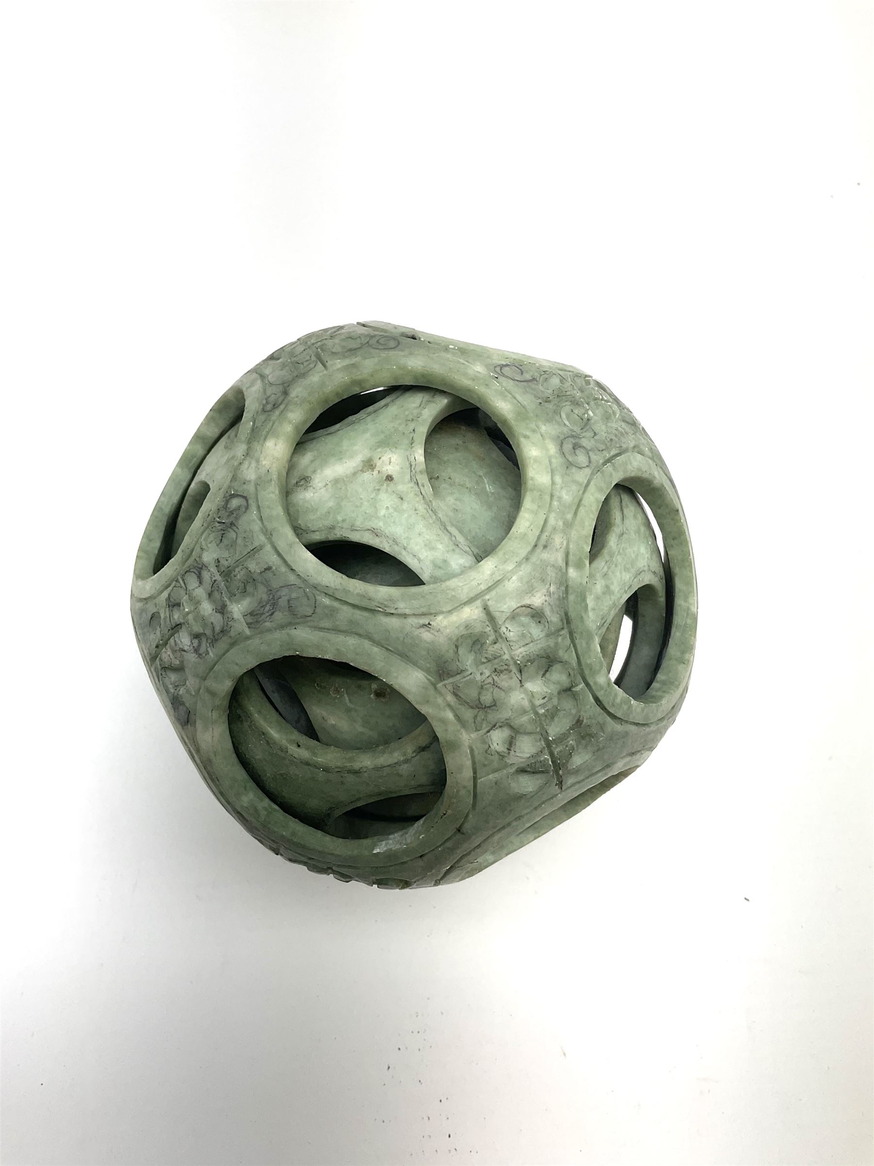A carved Chinese soap stone puzzle ball with six concentric layers - Image 2 of 2